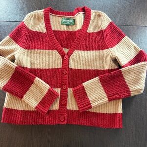 American Eagle Outfitters Red and Cream Striped Women's Sweater